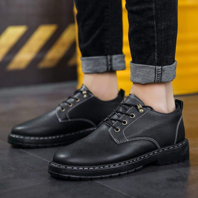 Summer Work Leather Shoes Casual Kitchen Men's Shoes Waterproof Non-Slip Oil-Proof Chef Shoes Black Work Boots for Young People