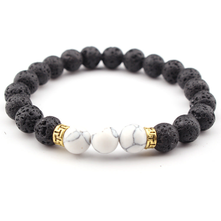 White Pine Volcano Bracelet Men's Gift Natural Stone8mm Bead Spacer Bracelet Emperor Volcanic Stone Elastic Bracelet