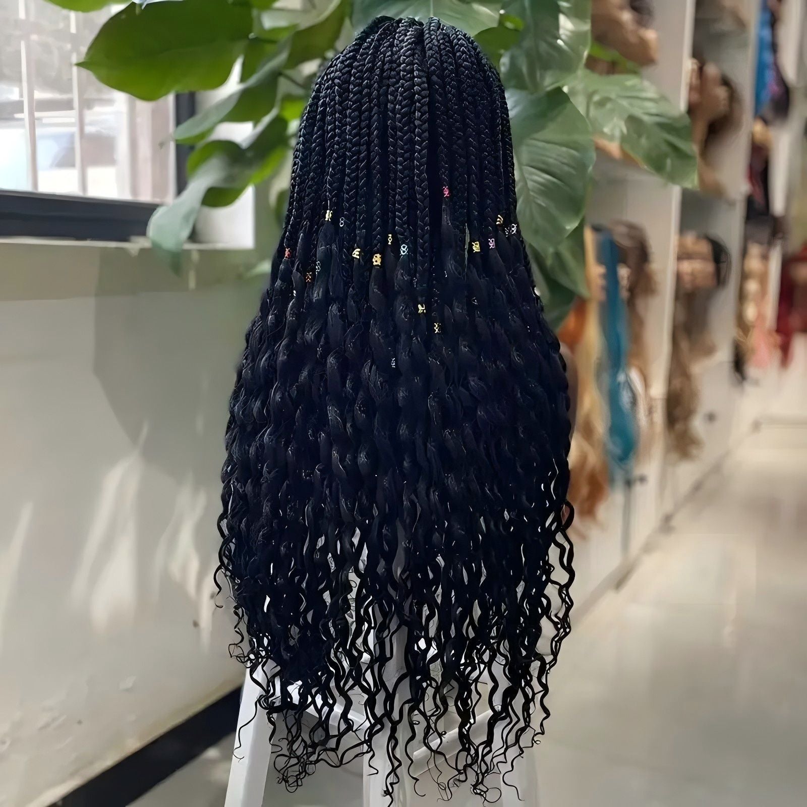 European and American Cross-Border Full Lace Three-Strand Braid Wig Synthetic Fiber Machine-Made Wig for Women Long Curly Hair