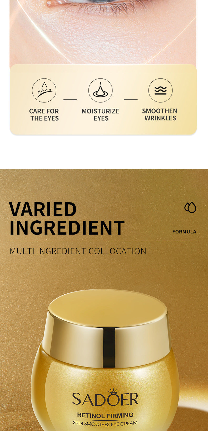 Retinol Eye Cream SADOER Moisturizing and Nourishing, Reduces Dark Circles and Eye Bags, Eye Wrinkles,  Wholesale