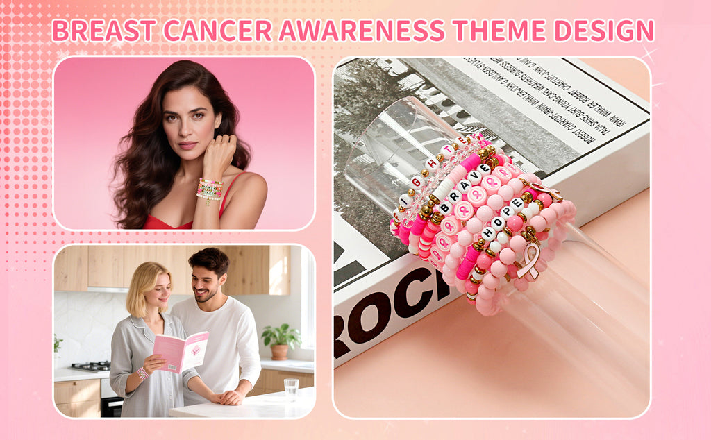 European and American Care Gift Bracelet Letter Soft Clay Acrylic Bracelet for Friends Friendship Women Pink Ribbon Bracelet