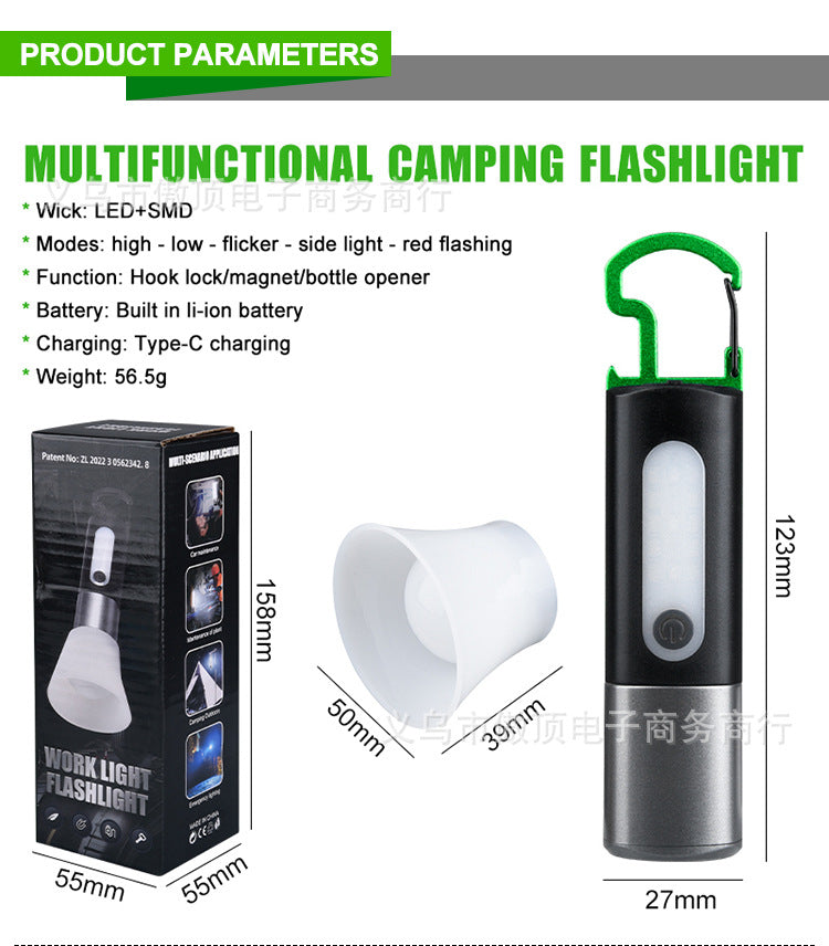 Multifunctional Flashlight Portable Keychain Magnetic Suction Light USB Rechargeable Lighting Work Light LED Sidelight