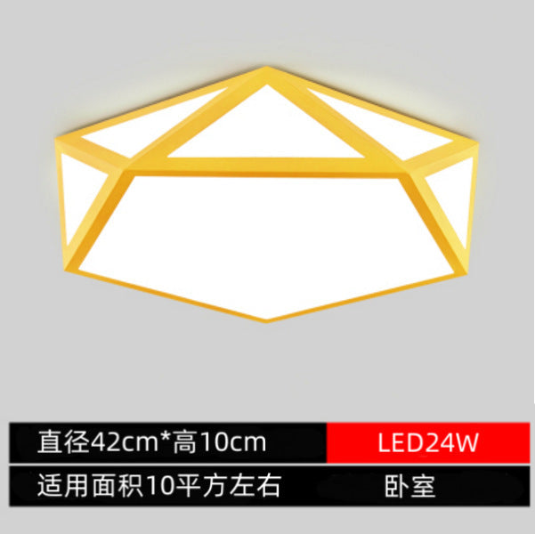 Minimalist Iron Art Acrylic Ceiling Light Nordic Diamond Geometric Hollow Children's Bedroom Colorful Macaron led Lamp