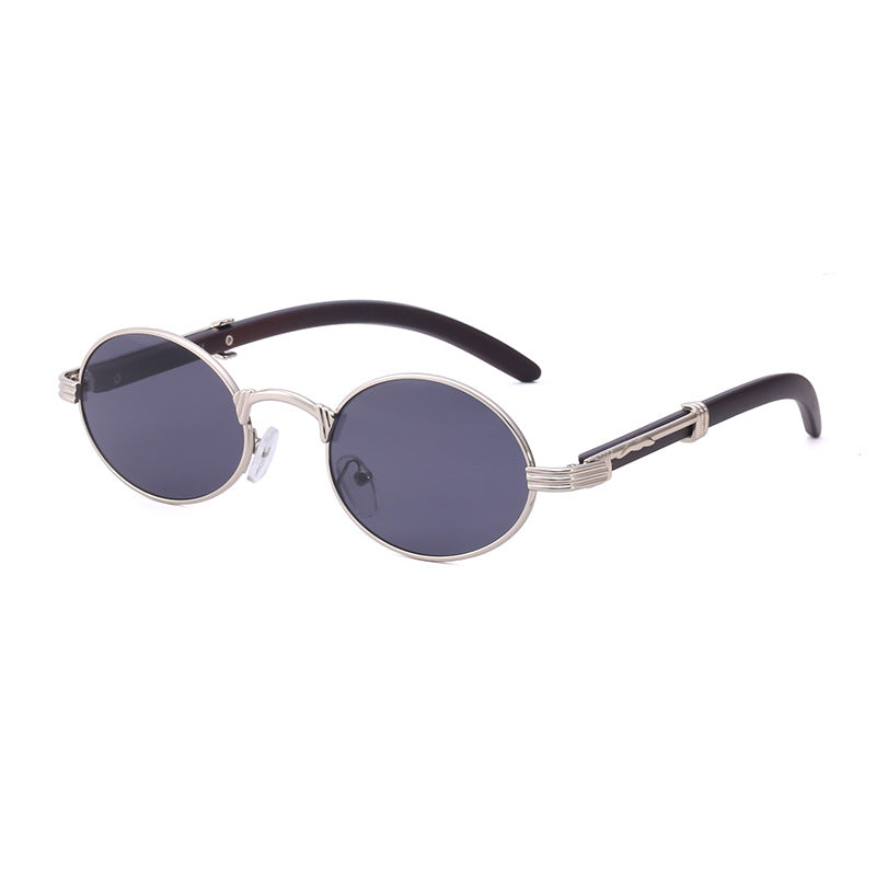 Vintage Small Frame Glasses for Women Imitation Wood Grain Oval Frame Sunglasses for Men Trendy Anti-Glare Sunglasses sunglasses