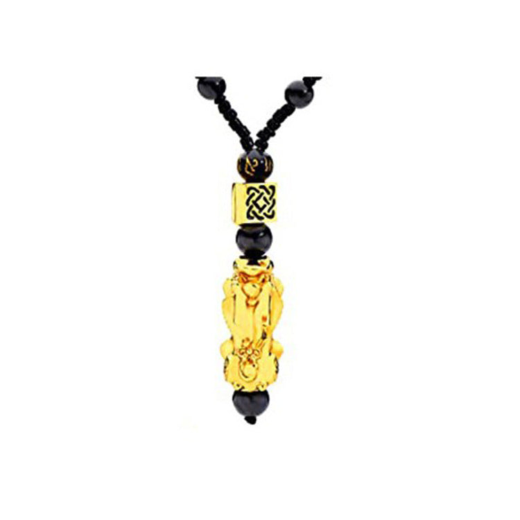 Pixiu Necklace Set for Men Imitation Obsidian Six-Word Mantra Wealth-Attracting Fortune-Transforming Buddha Beads Temperature-Sensitive Color-Changing Pixiu Necklace