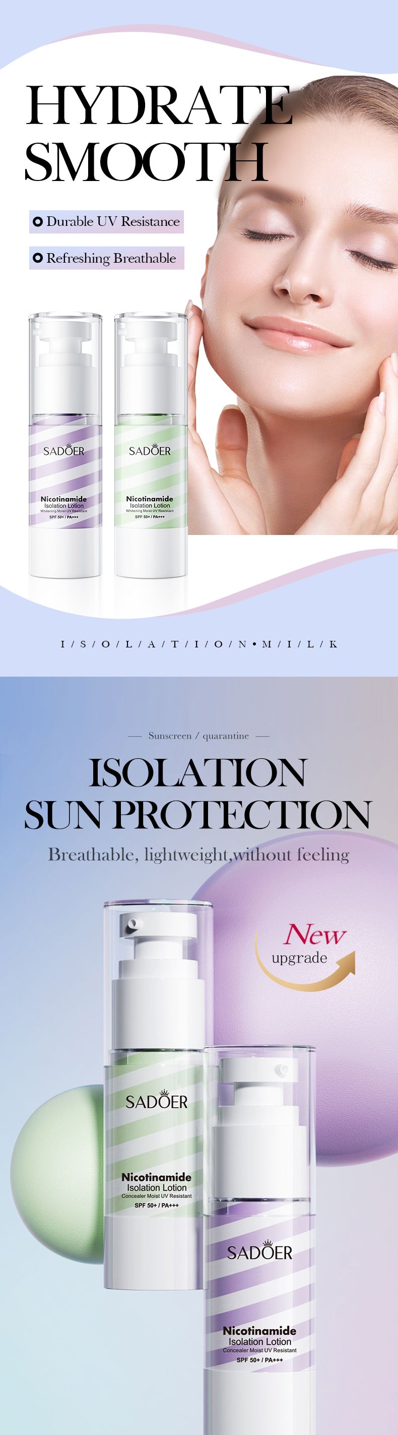 Makeup SADOER Niacinamide Two-tone Primer Brightening Skin Tone Makeup Base Cross-border Wholesale