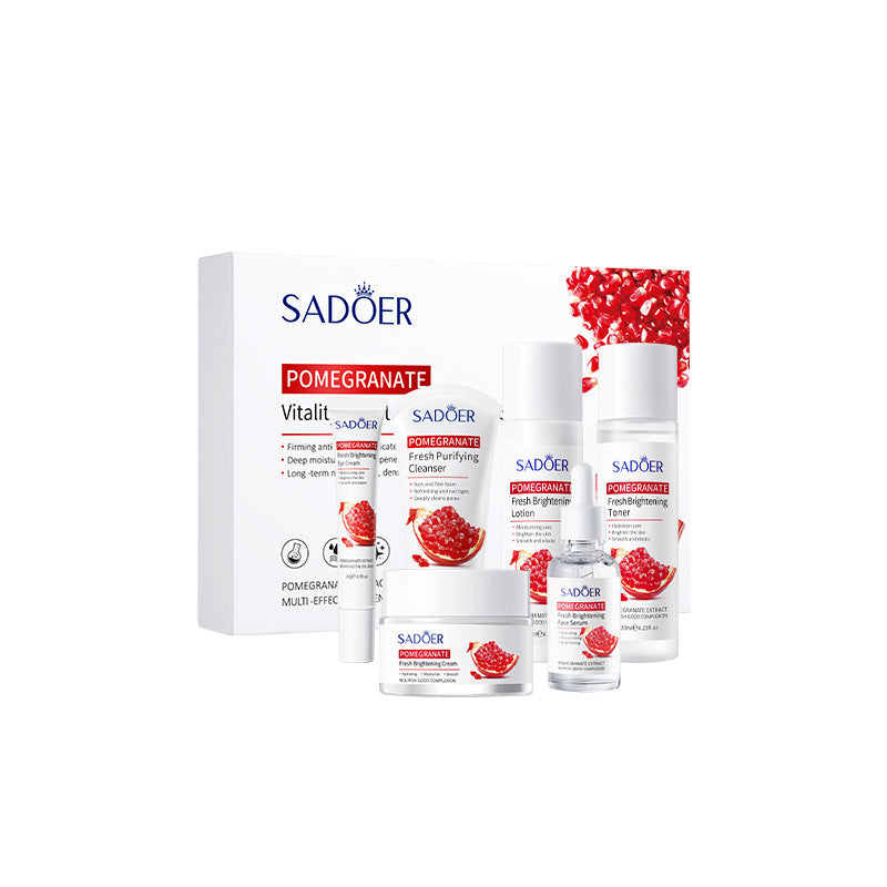 Red Pomegranate Skincare Set SADOER Hydrating Moisturizing Cleansing Six-Piece Set Cross-Border Wholesale