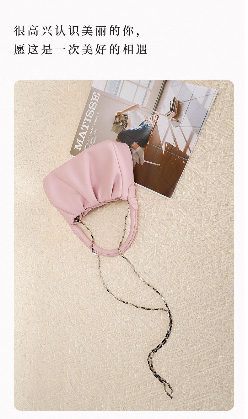 Korean Version New Niche Design Cloud Shoulder Bag Wrinkled Versatile Textured Mini Crossbody Bag Chain Women's Bag