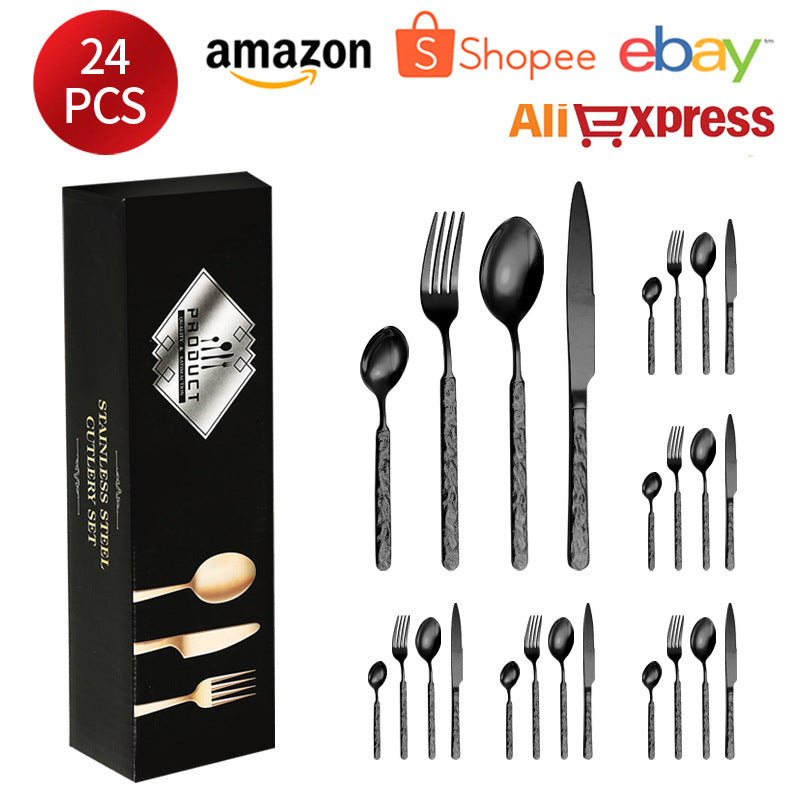 410Stainless Steel Cutlery Hotel Restaurant High-end Stone Pattern Knife Fork Spoon Set Western Cuisine Thickened Steak Knife Fork