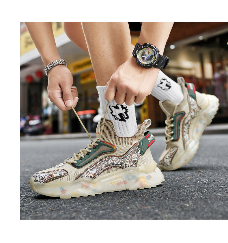 Men's Sports Shoes Autumn Non-Slip Wear-Resistant Running Shoes Versatile Youth Flyknit Breathable Mesh Shoes Retro Trendy Shoes