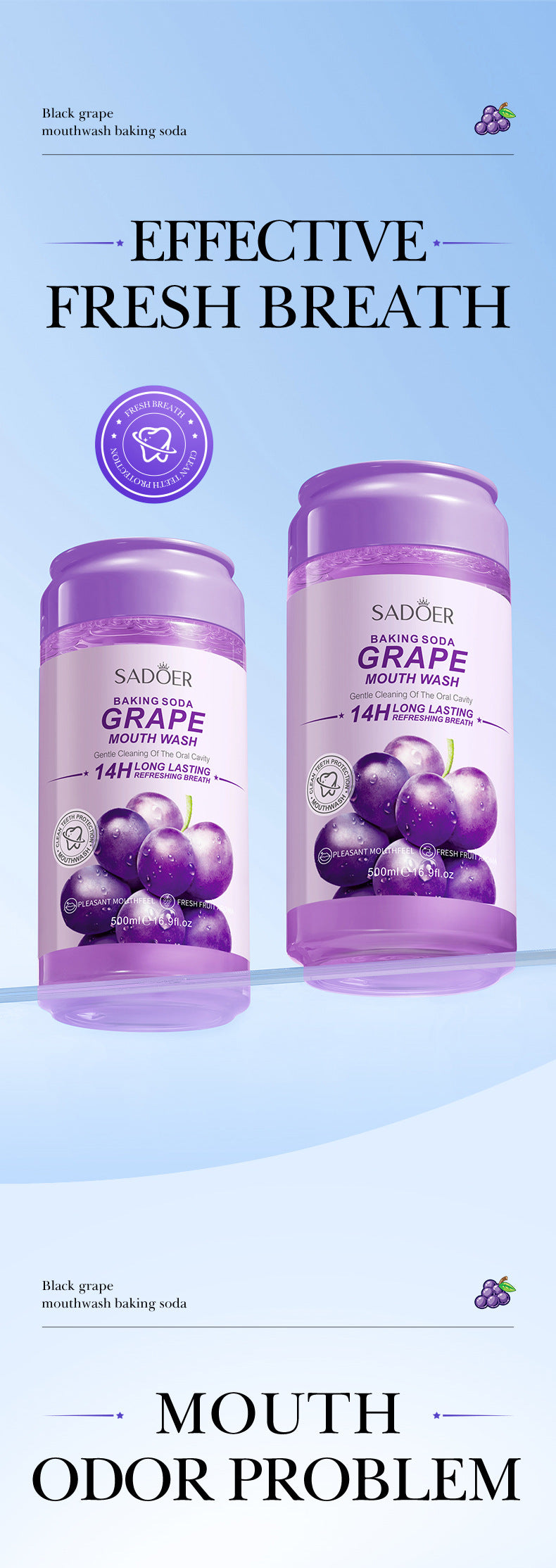 Fruit Mouthwash SADOER Fresh Orange Baking Soda Tooth Stain Remover Mouthwash Bottle Cross-Border Wholesale