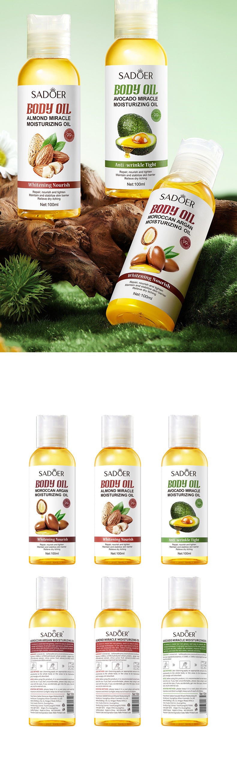 Flower and Fruit Essential Oil SADOER Avocado Hydrating Nourishing Moisturizing Body Oil Cross-Border Wholesale