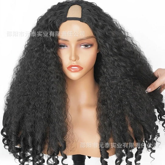 Africa YAKI Curly End Curly Hair Synthetic Wig V The top of the model is hollowed out