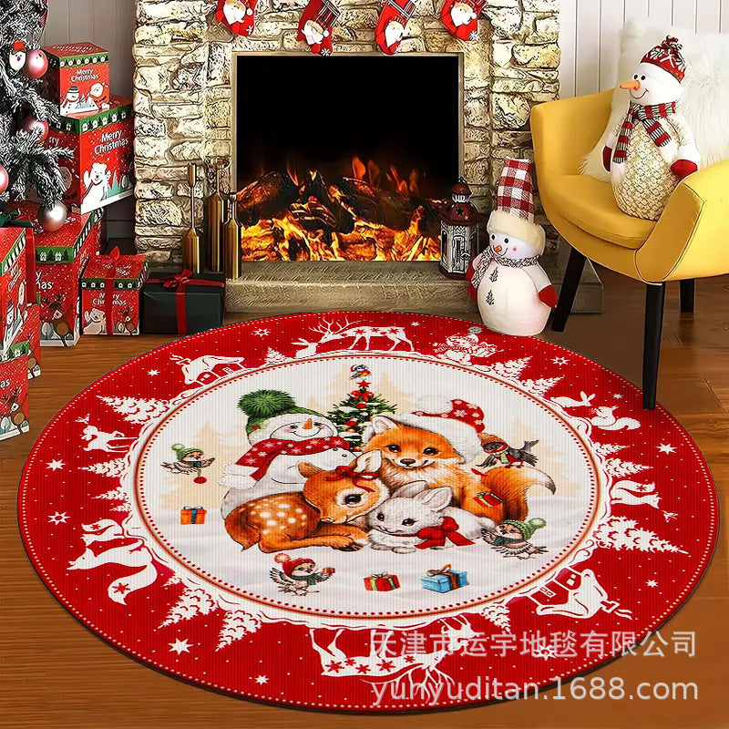 Christmas Carpet Round Living Room Crystal Velvet Floor Mat Christmas Decoration Atmosphere Mat Christmas Tree Floor Mat Customizable