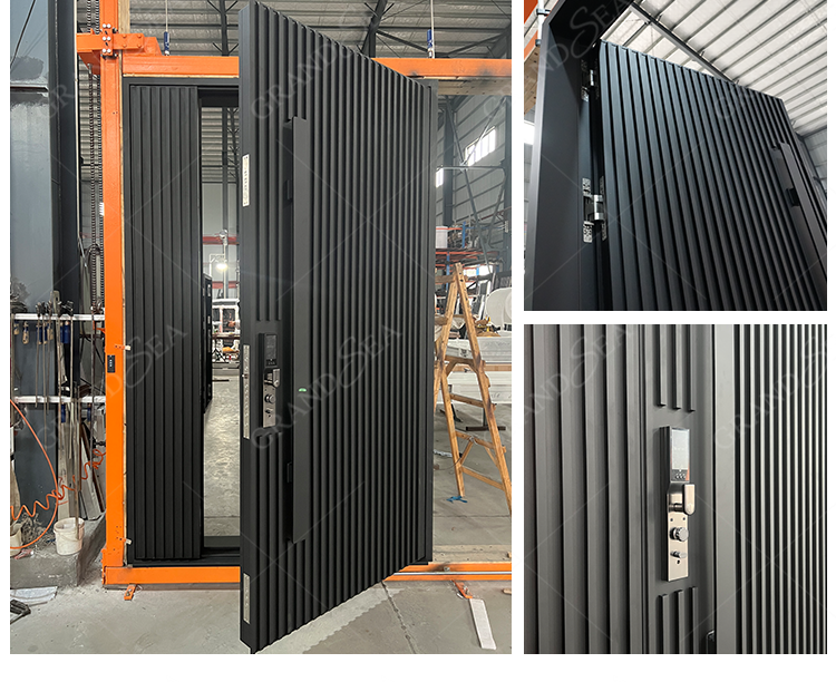 Customized Modern Metal Aluminum Pivot Front Entry Stainless Steel Pivot Security Entrance Doors With Sidelight