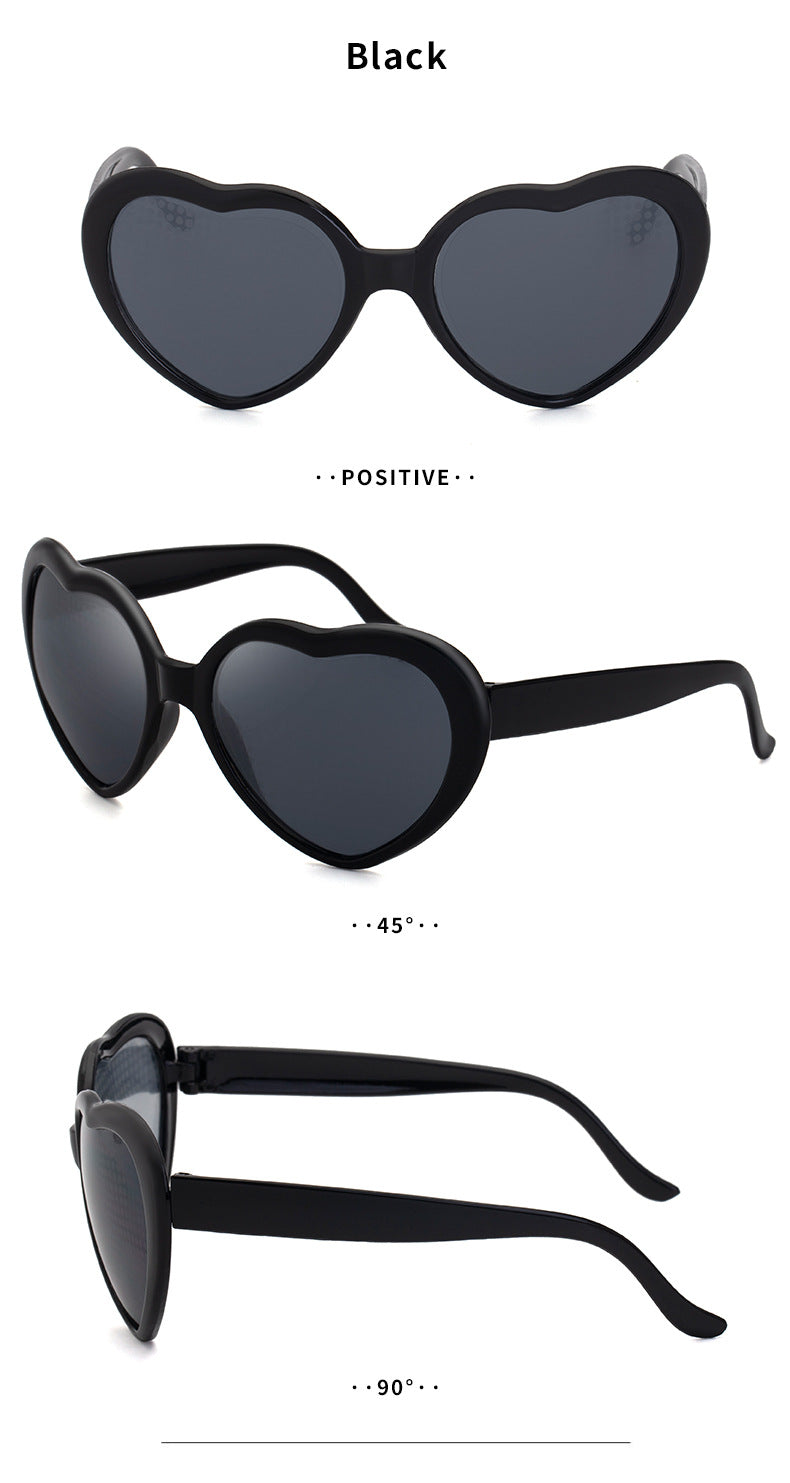 Light Changing Heart Romantic Glasses Night Internet Celebrity Same Style Sunglasses Trendy Heart Sunglasses Stage Performance