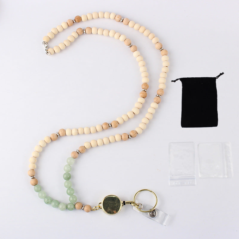 Indian Agate Wooden Bead Necklace Keychain Sweater Chain Myanmar Jade Beaded Easy Pull Buckle Work ID Lanyard Necklace