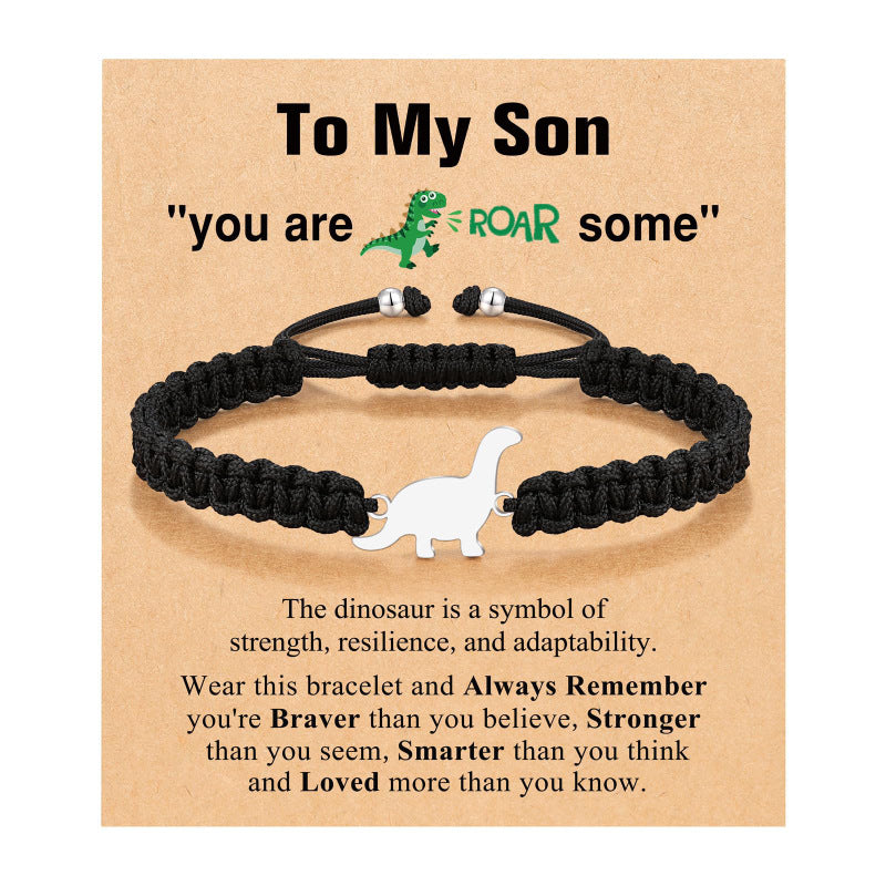 Dinosaur Spirit Power Bracelet Children's Gift Stretchable Adjustable Tail Bead Bracelet Card Small Dinosaur Woven Bracelet