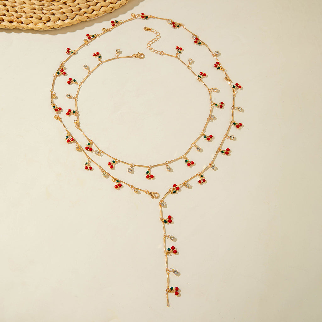 European and American Style Jewelry Light Luxury Imitation Pearl Cherry Necklace High-End Versatile Grass Multi-Layer Stacking Necklace Wholesale