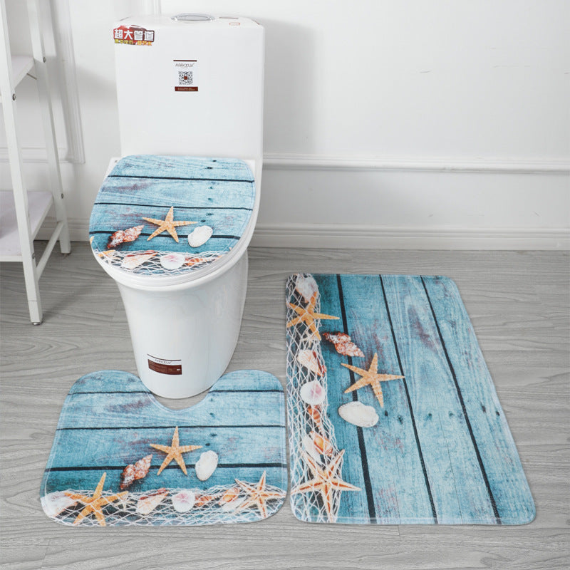 Coral Fleece Toilet Three-Piece Set Bathroom Mat Flannel Water Absorption Non-Slip Foot Mat Manufacturer Label