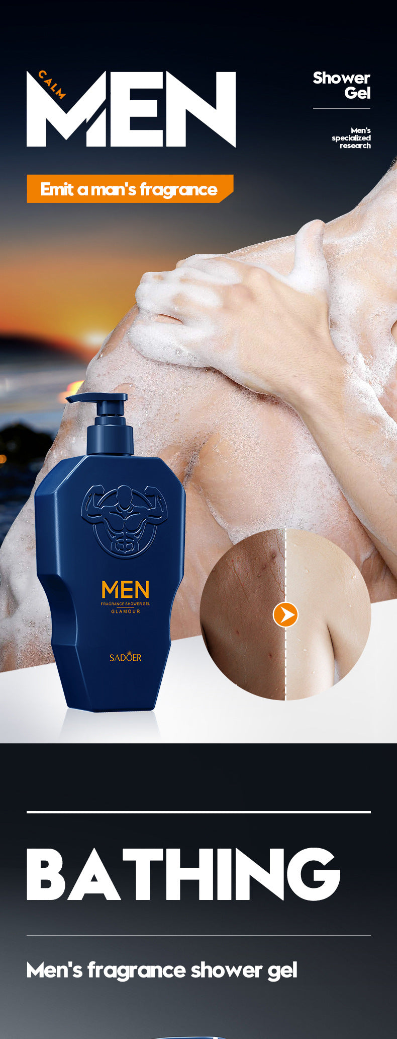 Men's Body Wash SADOER Thick Foam Cleansing Body Fragrance Shower Gel Cross-Border Wholesale