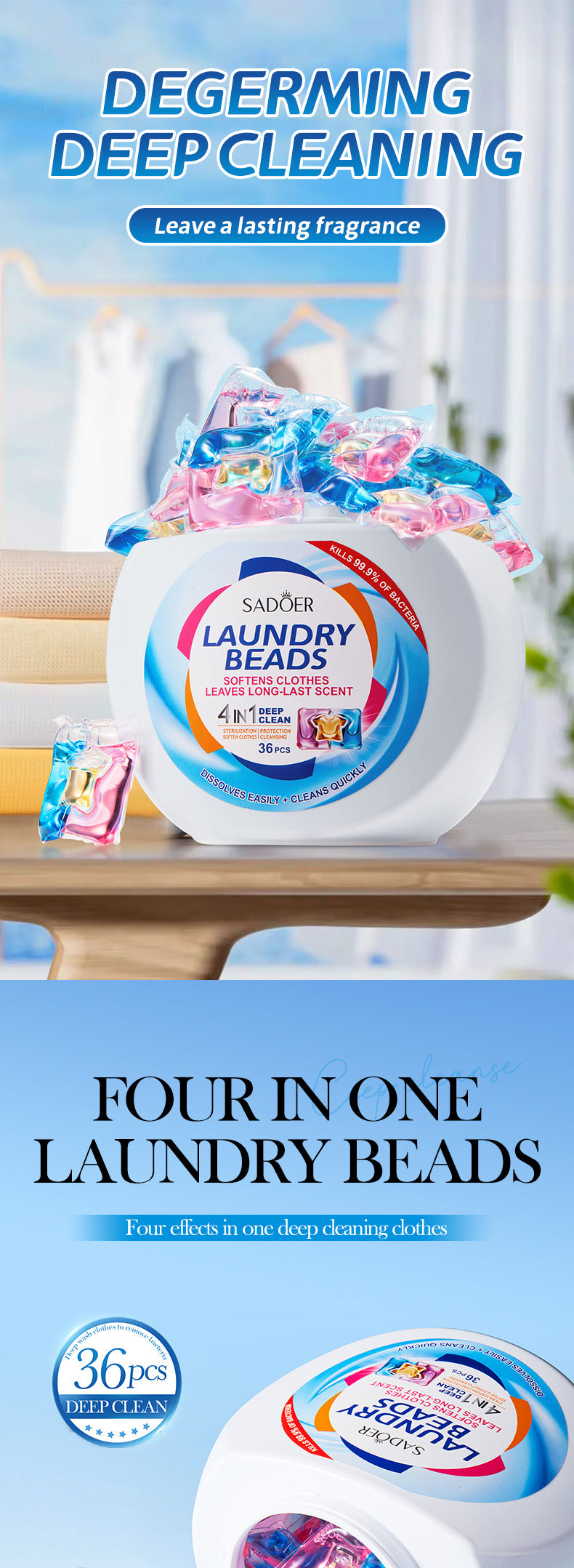 Full English Laundry Pods SADOER Deep Cleaning Clothes Clean Laundry Detergent  Foreign Trade Wholesale
