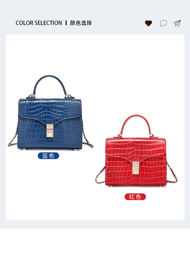 European and American Retro Small Square Bag Fashion Simple Handbag Crocodile Pattern Crossbody Kelly Bag Versatile Crossbody Bag Light Luxury Trend
