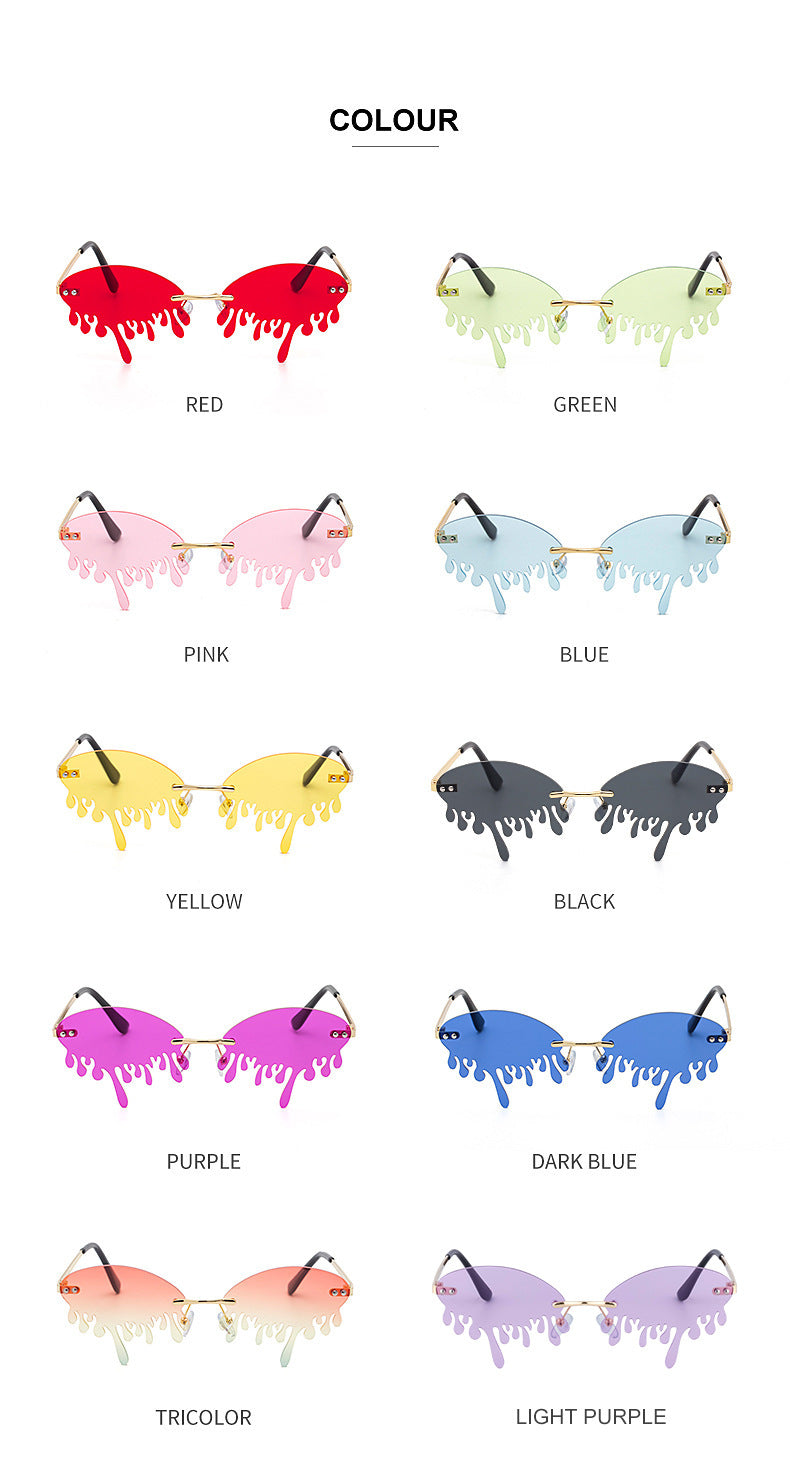 Christmas Costume Personality Tear Sunglasses for Women Metal Frameless Sunglasses Trendy European and American Party Funny Glasses
