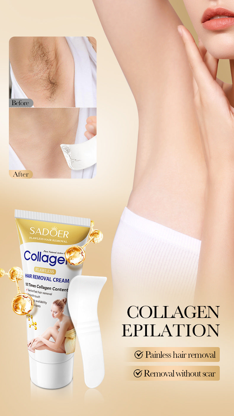 Full English Collagen Gentle Hair Removal Cream SADOER Skin-friendly Non-irritating Underarm Hair Removal Cream  Wholesale