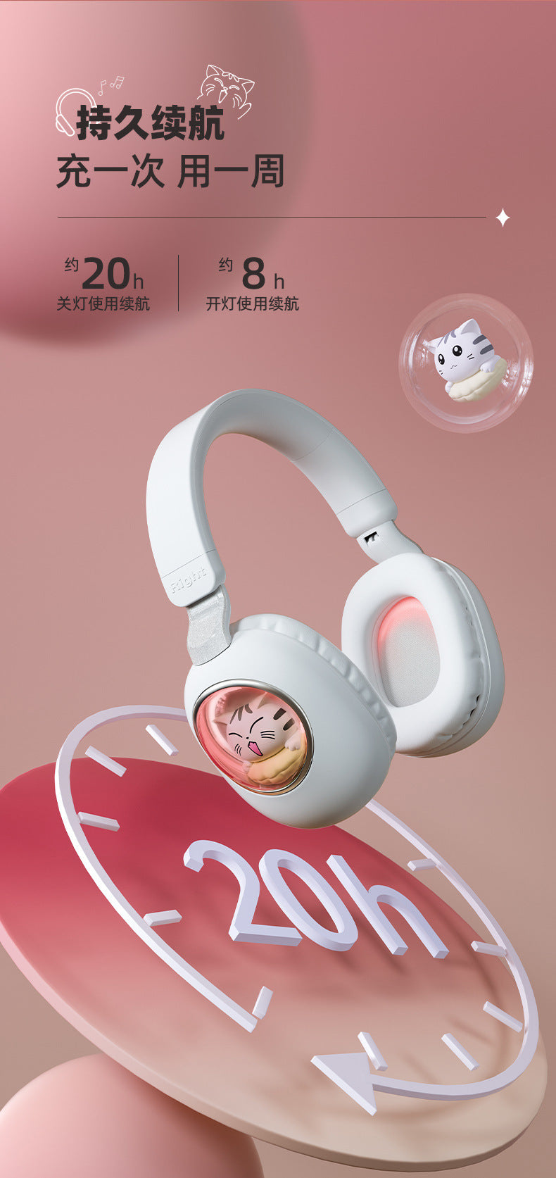 Wireless Headset Bluetooth Earphones Long Battery Life Student Children Cute Cartoon Gaming Headset