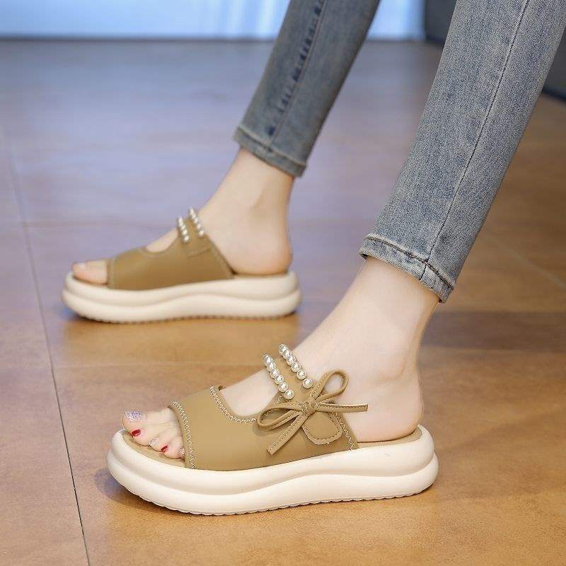 Beautiful Genuine Soft Leather Thick-Soled Women's Summer Slippers2025New style fairy-style outdoor slippers, lightweight and soft