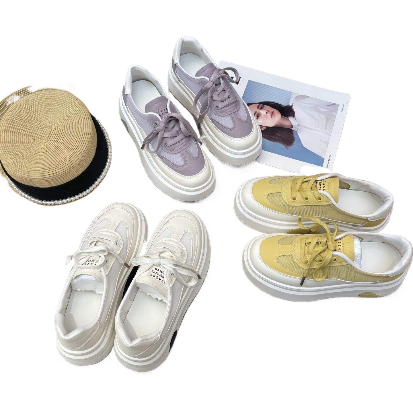 Light Luxury White Sneakers2025New summer breathable thick-soled height-increasing versatile casual lightweight sports sneakers