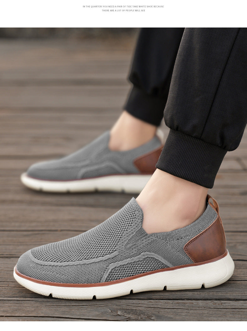 Vintage Casual Trendy Shoes Large Size Breathable Flyknit Mesh Men's Slip-On Lightweight Non-Slip Men's Shoes Large Size Men's Shoes