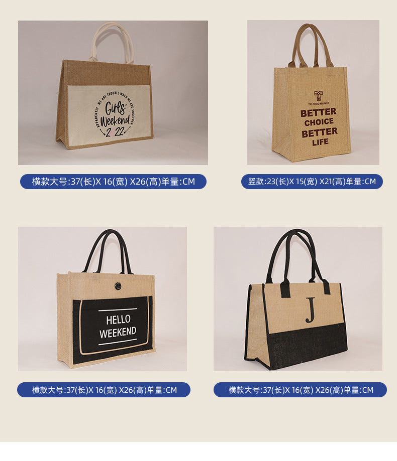 New In-Stock Coated Embroidered Letter Bag Burlap Bag Vintage Personalized Casual Shopping Bag Burlap Tote Bag