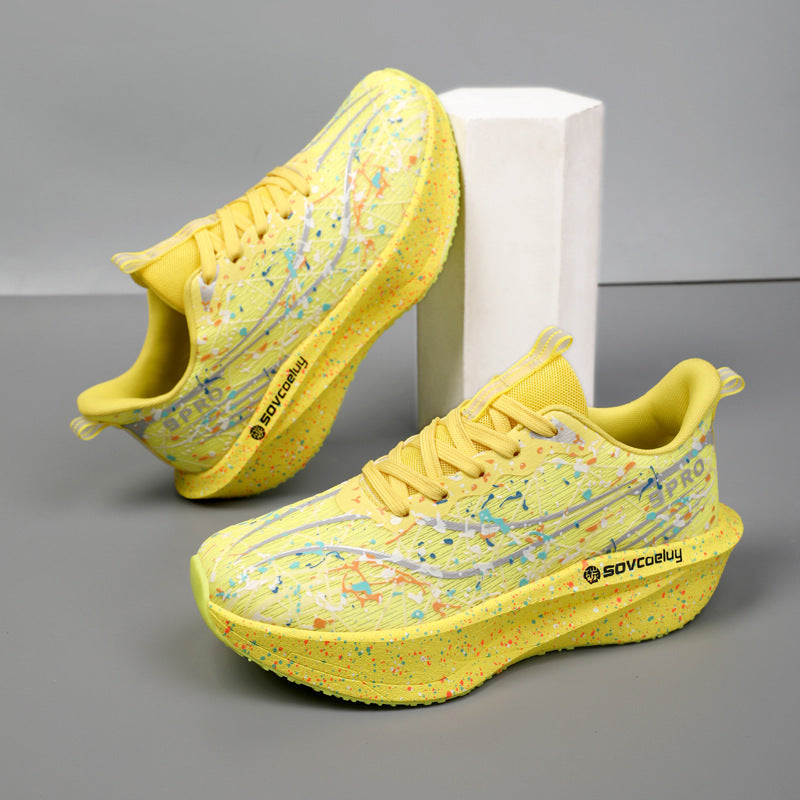 Autumn New Fluorescent Parent-Child Fashion Casual Sports Shoes with Real Carbon Plate High Elasticity Cushioning Outdoor Running Shoes