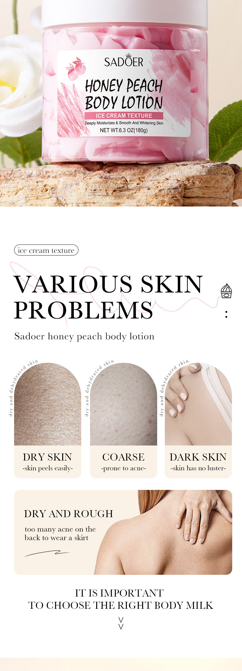 Full English Peach Ice Cream Body Lotion SADOER Moisturizing and Hydrating Body Lotion  Wholesale