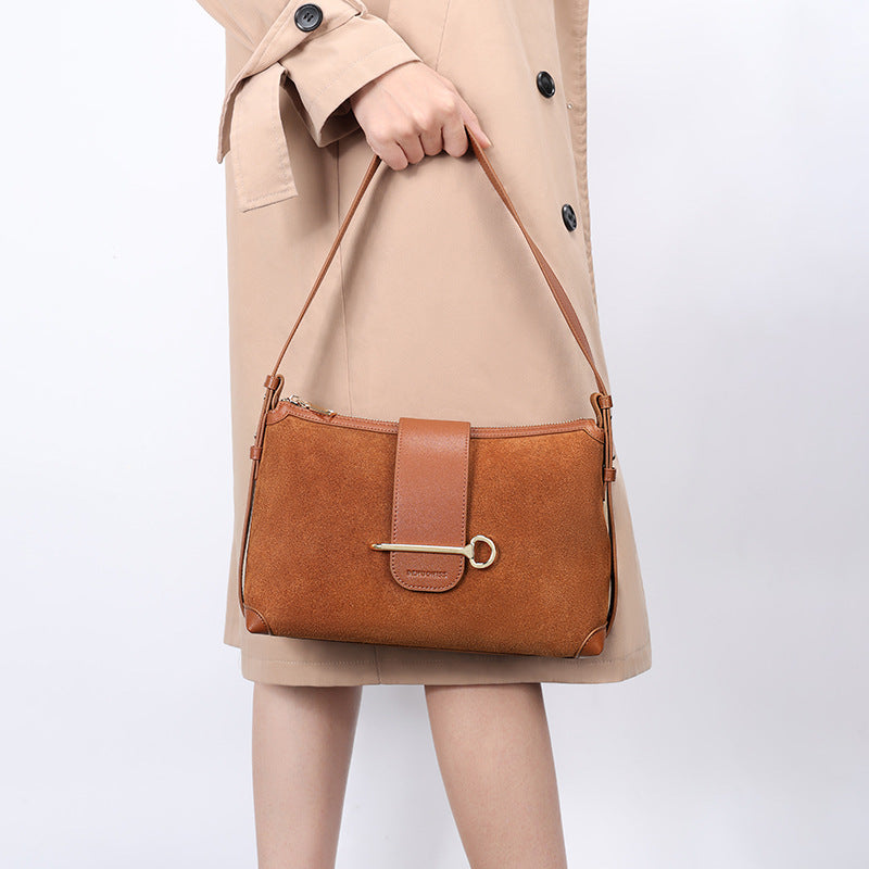 European and American New Style Deer Antler Leather Bag Single Shoulder Underarm Bag Light Luxury Fashion Women's Bag Genuine Leather Crossbody Women's Bag Niche Large Capacity
