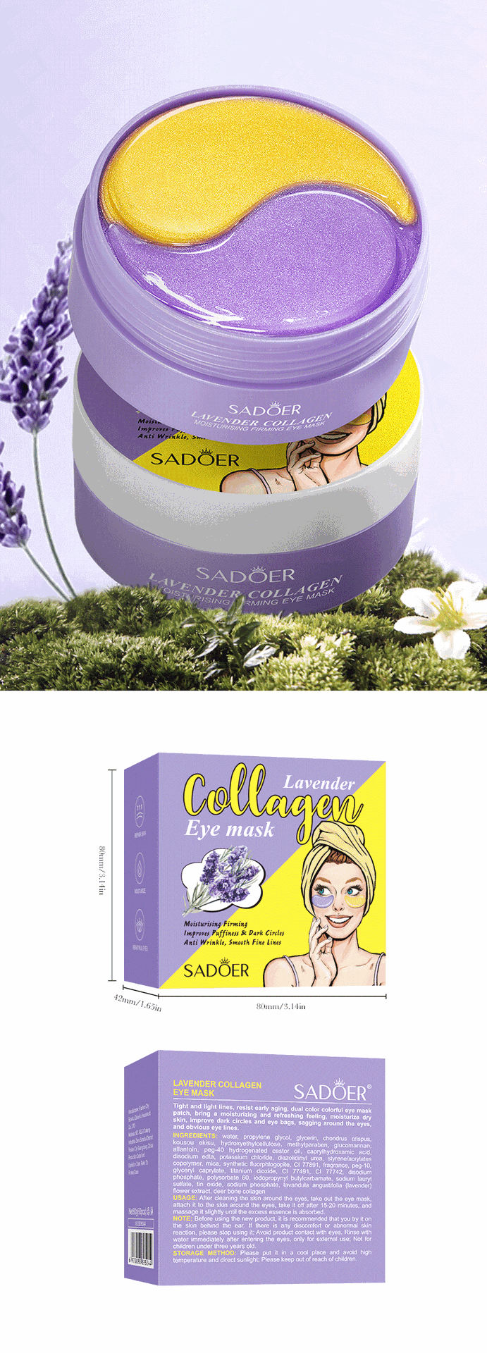 Full English Lavender Collagen Eye Mask80gSADOER Firming and Moisturizing Eye Mask Patch  Wholesale