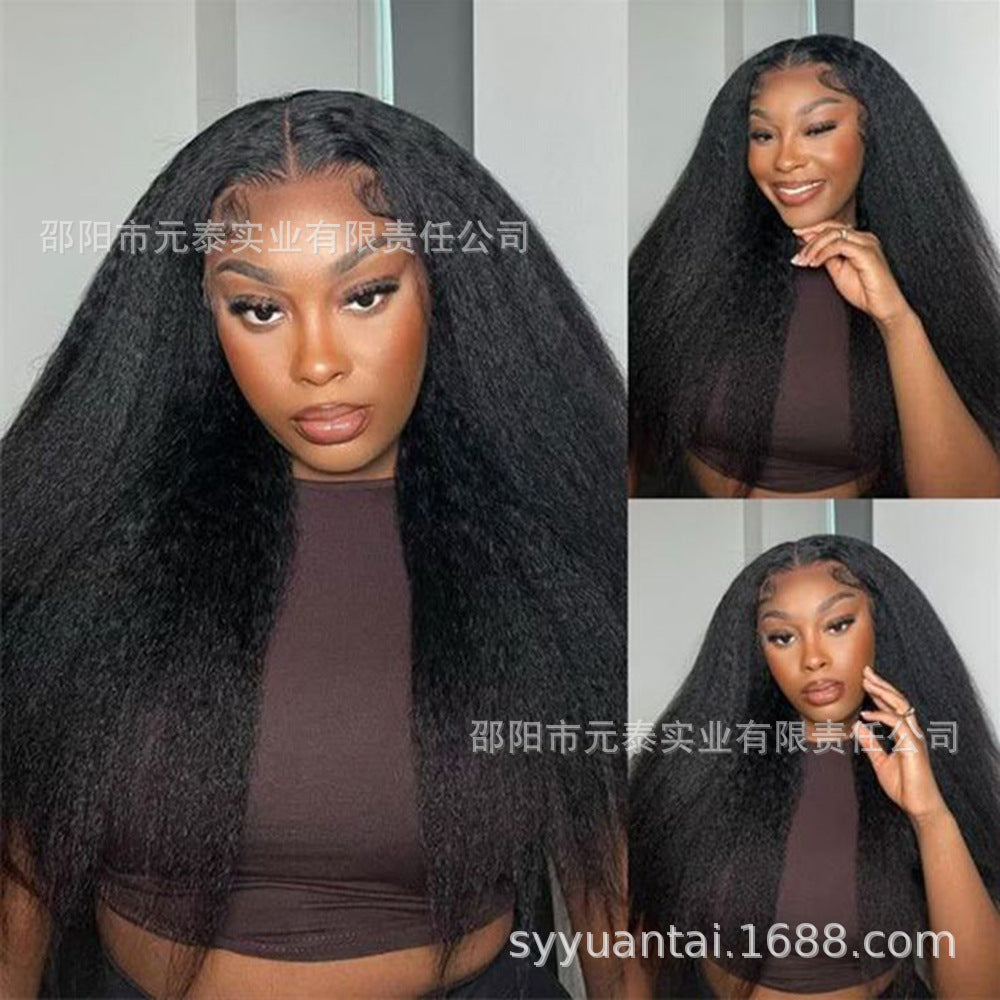 Black Fluffy U Long Straight Wig yaki Wig Hair Clip Half Wig U Part Yaki Wig