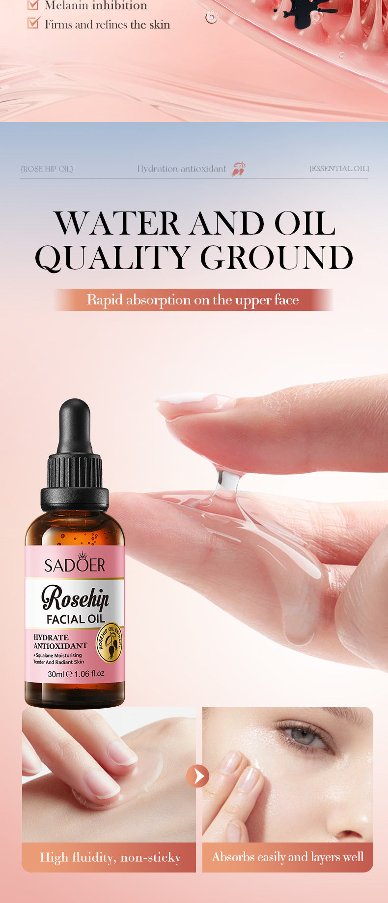Rosehip Antioxidant Hydrating Essence SADOER Moisturizing facial essential oil cross-border foreign trade wholesale