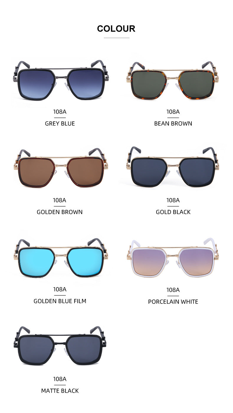 Vintage Double Bridge Square Frame Men's Sunglasses Outdoor Hiking Trendy Sunglasses Sun Protection Glasses Wholesale shades