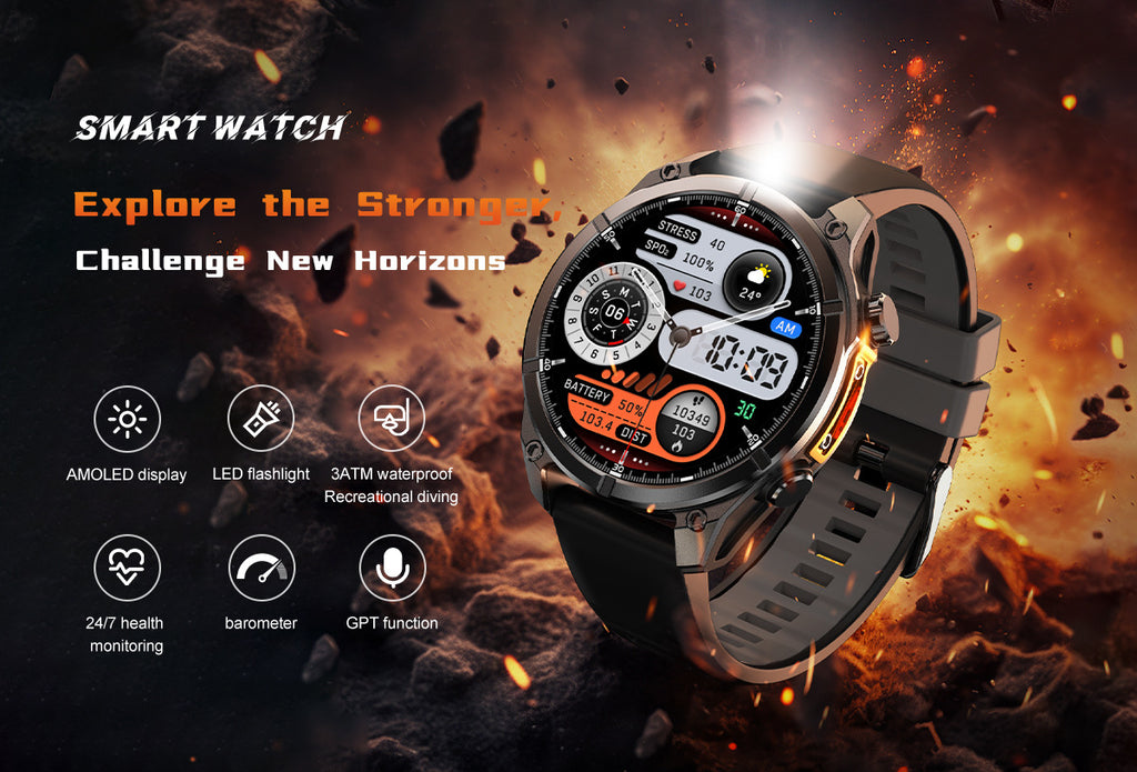 HD300Smart Watch Bluetooth Call Heart Rate Monitor Pedometer Sleep Altitude Barometric Pressure Depth Waterproof Sports Three-Proof