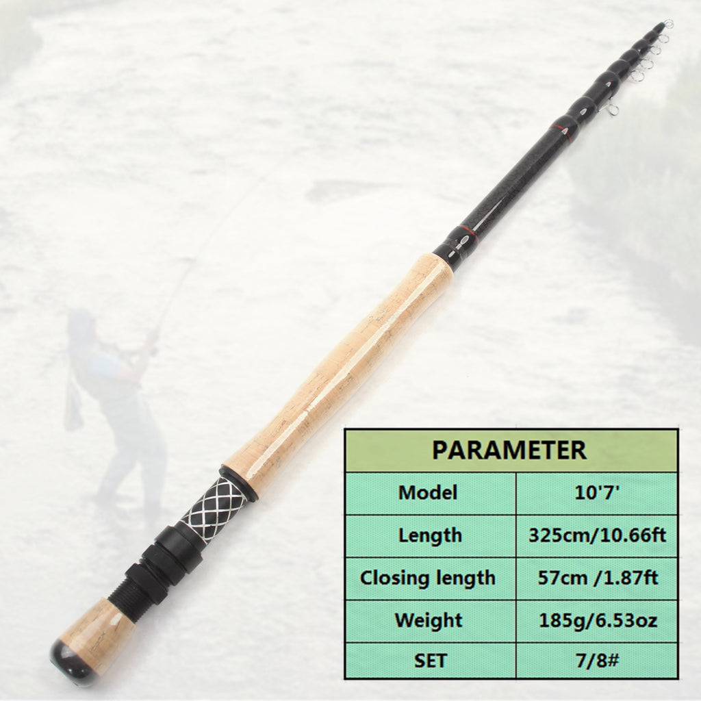 European and American Popular Portable Retractable Fly Rod Carbon Fiber Wooden Handle Fly Fishing Rod Retractable Lure Fishing Rod
