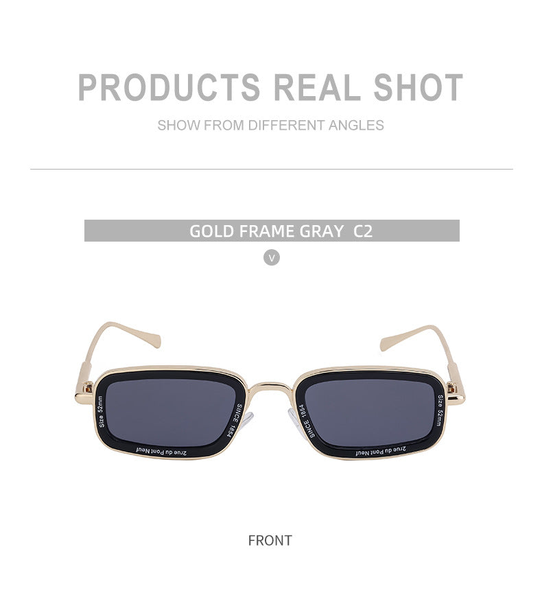 Square Small Frame Sunglasses for Women with Letter Print, Personalized European and American Retro High-End Feel ins Fashion Sunglasses for Women Trendy Glasses