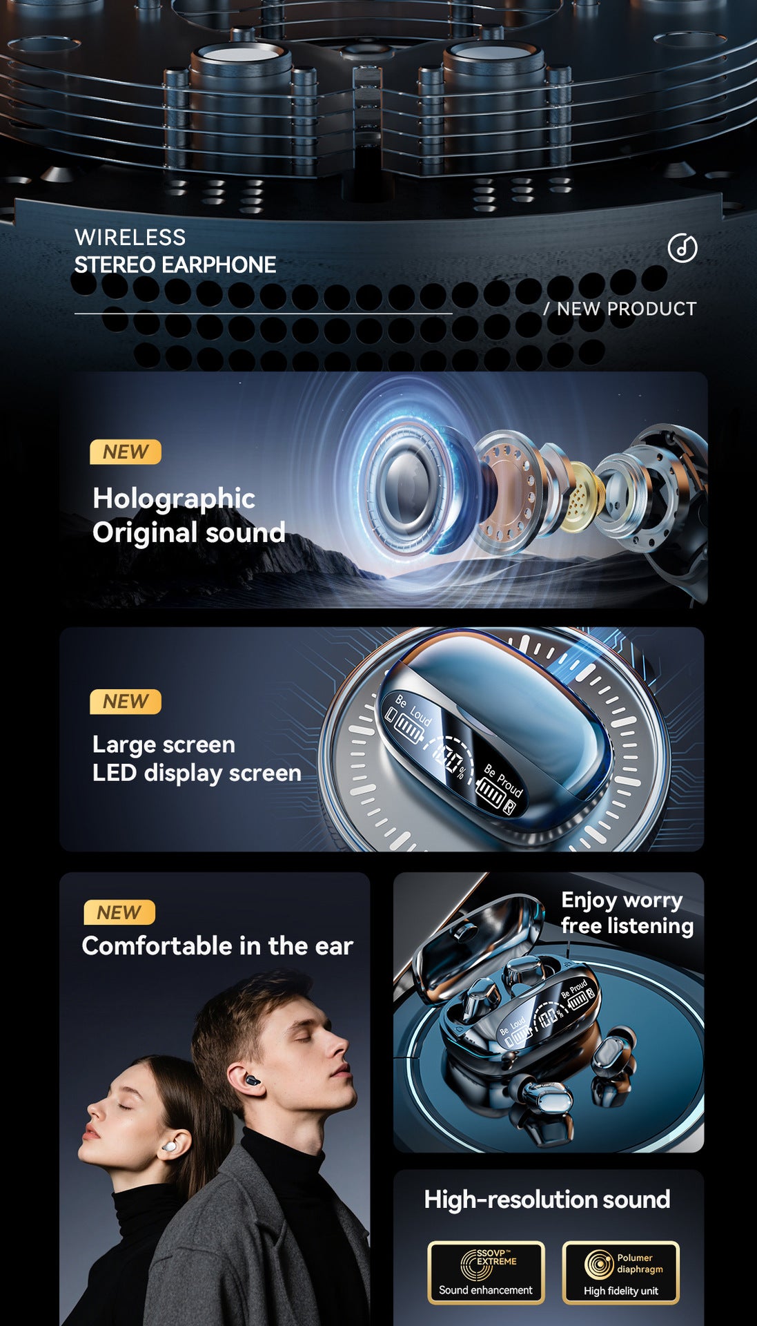 New M151Digital Display Headphones Ultra-Long Battery Life Mini In-Ear Comfortable Long-Wear Private Model Wireless Bluetooth Earphones