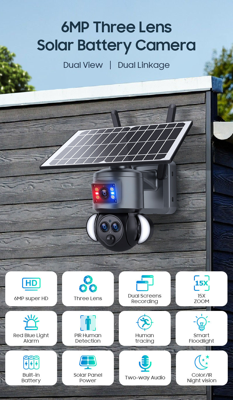 4G Solar Wide Angle Camera15Zoom6MP HD panoramic binocular camera for outdoor use