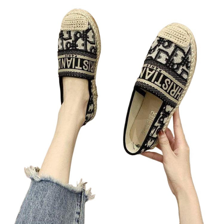 Embroidered Fisherman Shoes Women's Flat Shoes2025New Summer Casual Woven Loafers Slip-On Lazy Shoes