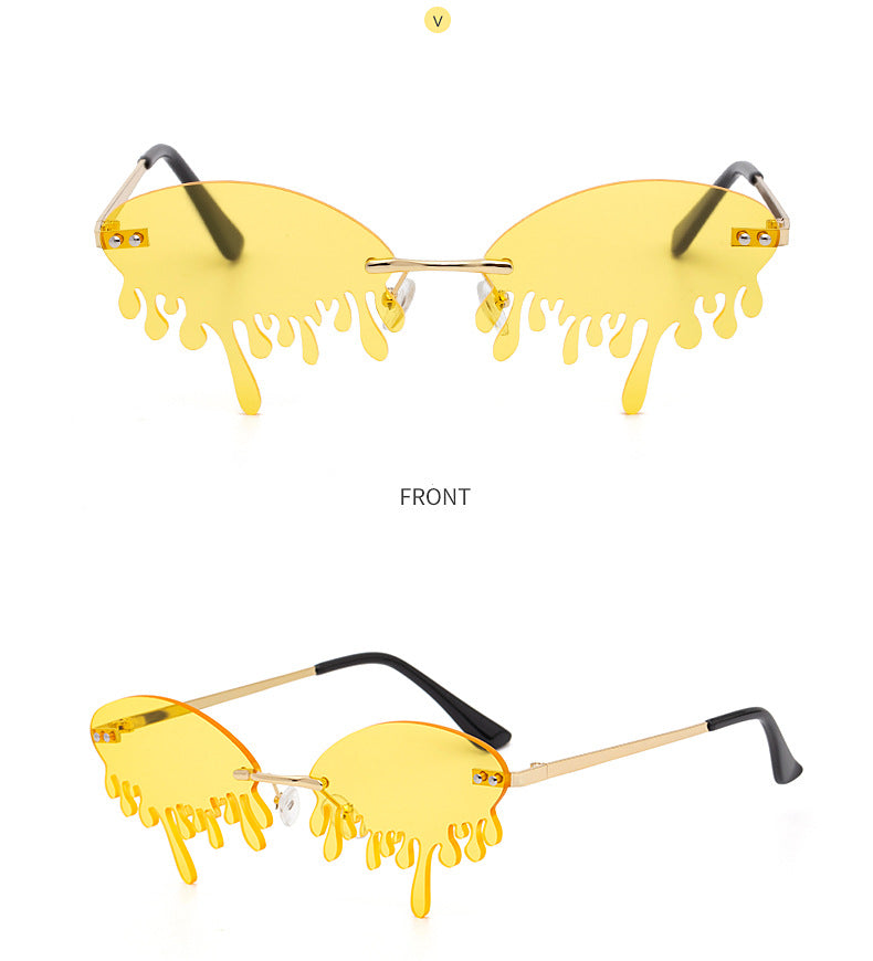 Christmas Costume Personality Tear Sunglasses for Women Metal Frameless Sunglasses Trendy European and American Party Funny Glasses