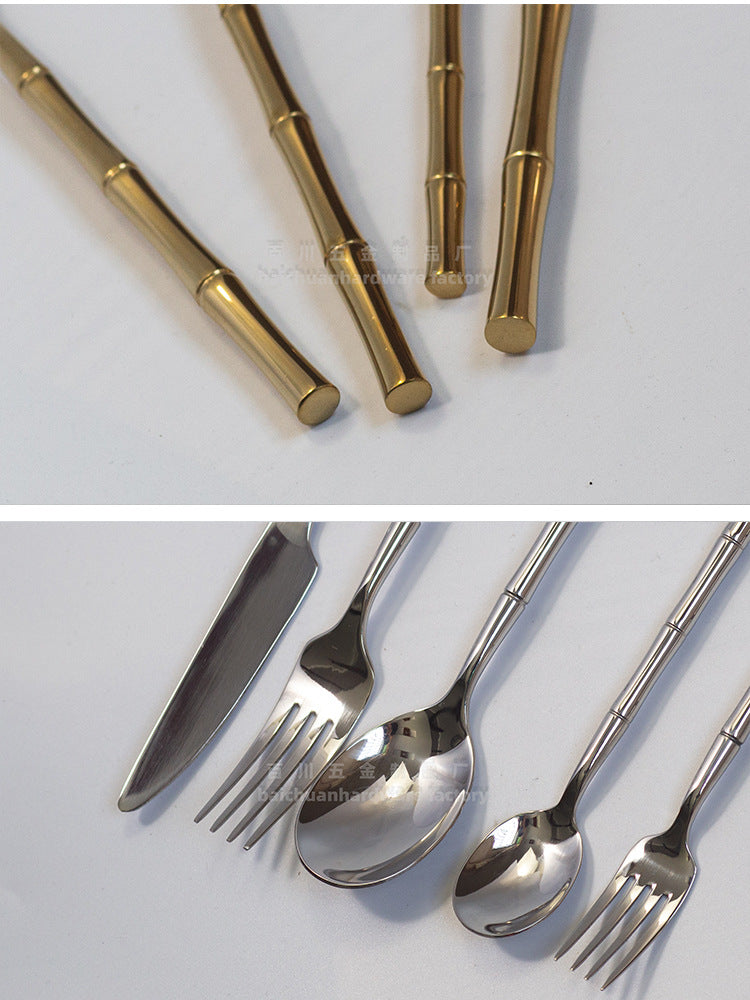 304Stainless Steel Bamboo Chopsticks and Spoon Set High-End Solid Tableware Household Set Dessert Spoon Fork Fruit Fork Tableware