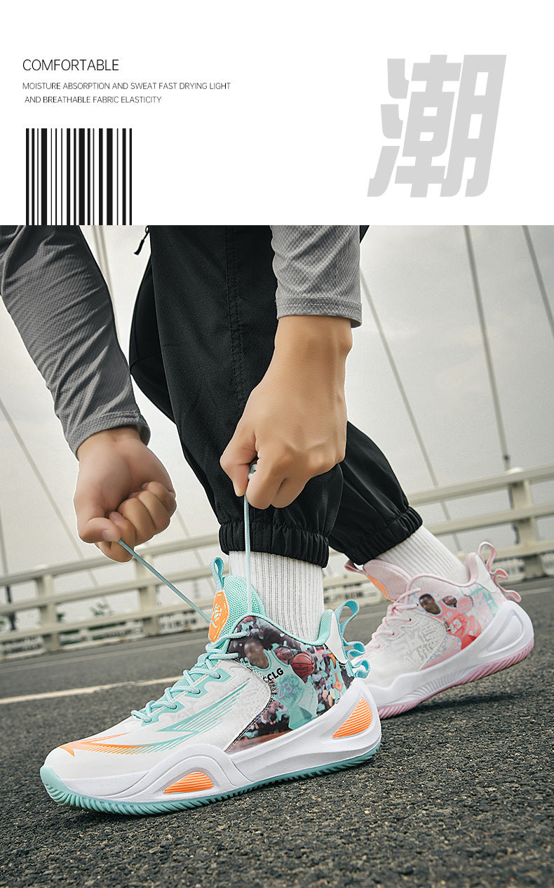 New Trendy Fashion Men's Youth Student Practical Basketball Boots Outdoor Sports Letter Non-Slip Basketball Shoes